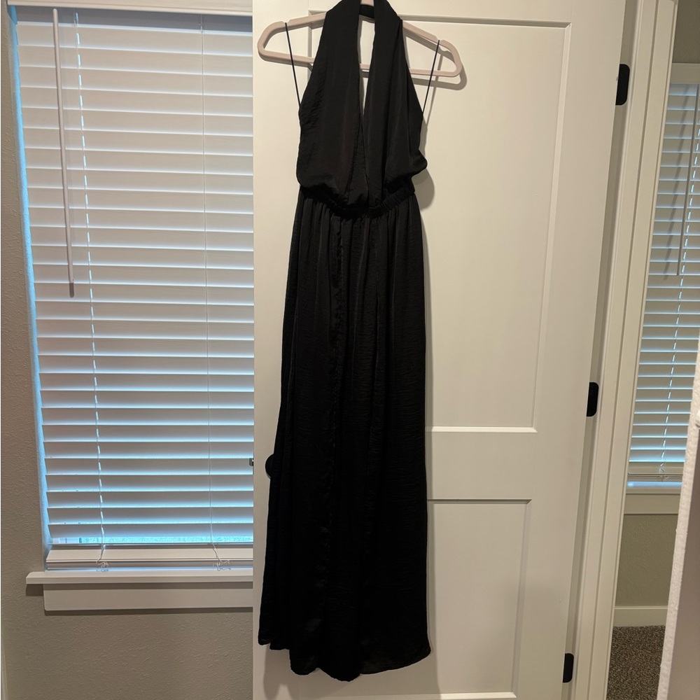 Xtaren Black Sleeveless Halter Gown